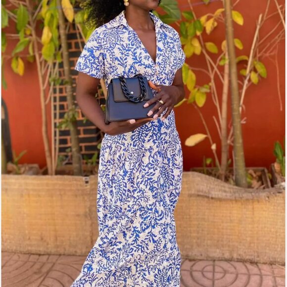 ZARA BLUE  OPENWORK EMBROIDERY EMBROIDERED MIDI DRESS BUTTONS M,L,XL 3077/615 - Picture 3 of 13